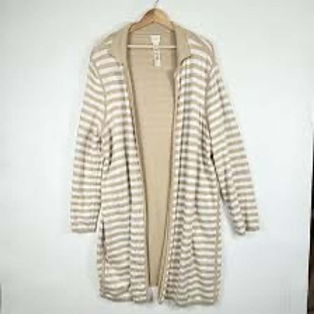 Chico's Reversible Long Sweater Ivory Beige Striped size 1